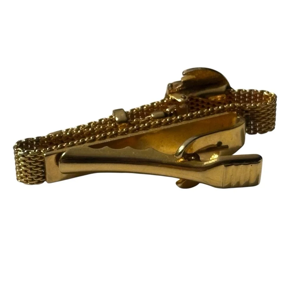 VTG Lion Moon Tie Clip Bar Mesh Wrap Around Celestial Gold Tone Green‎ Eyes MCM